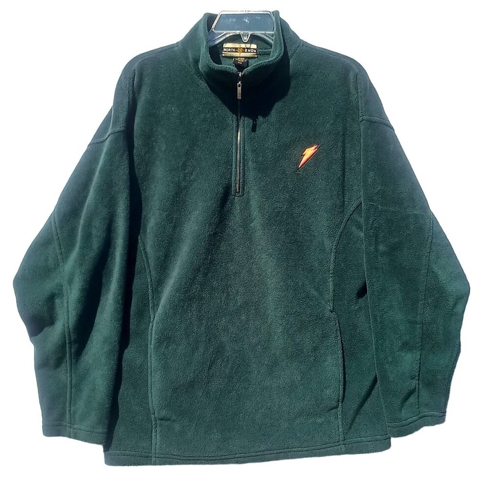 North End Men's Sweater Medium Hunter Green 1/4 Zip Fleece Pullover Orange Bolt